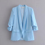 Spring Style Pleated Sleeve Sag Urban Leisure Candy Color Women's Suit Coat-Outfit