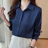 And Autumn 2025 New Advanced Sensational Anti-Floored Wrinkled-Faced Shirt For Women's French Leisure Career Commuting