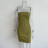 Off Shoulder Strapless PU Leather Mini Dress Elegant Fashion Outfits Night Club Party Bodycon Dresses