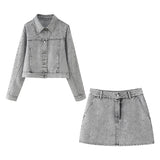 New Artificial Pearl Denim Jacket 5862065 Miniskirt 5862066-Outfit