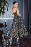 Elegant Black Full Floral Straps Skater evening
