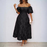 Women's Summer New French Ponmp Dress Soaked Sleeves Waist Temperament