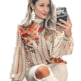 women Inspired Wild vintage floral print cream long sleeve O-neck chic blouse shirt 2020 new chiffon Boho blouses