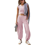 Summer New Solid Fashion Suit Short-Sleeved Top Casual Sports Two Sets Of