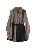 Autumn Winter Fashion Patchwork Dress Women's Long Sleeve Elegant Vintage Plaid ins Street Korean Black Skirt Woman