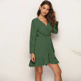 Summer Chiffon Dress Women Print Dot Boho Beach Dresses Casual Ruffle Long Sleeve A-line Mini Party Dress