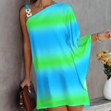 Summer Print Sexy Mini Dress Elegant Irregular Party Gown Women's Fashion One Shoulder Diagonal Neck Print Vintage