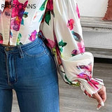 Women Off Shoulder Lantern Sleeve Floral Print Top for Women Top 2023-Outfit