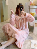 Cute Heart Fur Suit Set Home Wear Dresses Outfits Women Winter Warm Fur Cute Kwaiit Dress Party Night Female