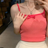 Bow Knitted Vest Sling Female 2025 Summer New Bottom Set Thin Chic Top