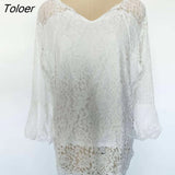 Loose Hook Flower Hollow Lace Shirt Women Elegant Long Sleeve V-neck White Blouses Women Casual Tops Blusas Mujer