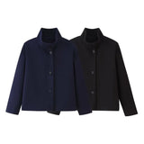 Women's Autumn And Winter Collar Clasp Short Loose Jacket Casual Solid Color Hair This Coat