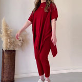 The Autumn Of 2025, The New Round-Neck Bat Shirt Is A Large-Size Loose Knitted Knitted Casual Two-Piece
