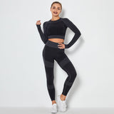 Seamless Sports Set Gym Women Tracksuit Clothing Fitness Leggings Cropped Shirts Sport Suit Women Long Sleeve