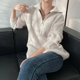 Zipper Turn-down Collar Autumn Sweaters Women Cashmere Soft Loose Solid Female Knited Pullovers 2021new Thick