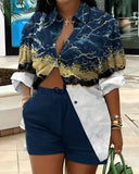 Women's Clothing Explosion Two Sets Of Long-Sleeved Shorts Printed Commuter