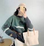 Leopard Patchwork Cashmere Sweater Women Loose Casual Knitted Pullovers Autumn Soft Knitwear Female Retro
