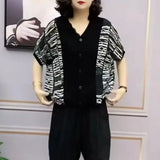 Striped Patchwork Blouse Korean Loose V-Neck Button Female Clothing Casual Short Sleeve Summer Stylish Commute Shirt-Outfit