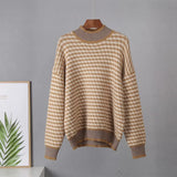 Houndstooth Knitted Cashmere Sweaters Women 2021 New Winter Loose Ladies Pullovers Warm Casual Knitwear