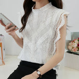 Sleeveless Lace Blouse Women Plus Size M-4XL Elegant Lace Tops 2021 Ruffles Hollow Sexy Shirts Ladies Top Clothes
