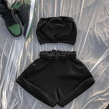Sportswear Two Piece Sets Summer Women Sleeveless Crop Top+Drawstring Elastic Shorts Matching Set 2021 Athleisure