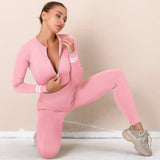 Seamless Gym Set Fitness Clothing Women Sports Clothing Sportswear Female Workout Legging Khaki Zipper Crop Top Sport