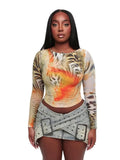 Has Q24TP573 Fashion Women's Clothing 2025 Autumn New Retro Printed Round-Neck Long-Sleeved