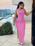 Women's Commuting Pits Long Dress Sleeveless Round Collar High-Waisted Ass