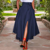 Waist A-line Skirt ZANZEA Women Skirts Summer Vintage Zipper Long Maxi Skirts Solid Irregular Beach Skirt Faldas Saia