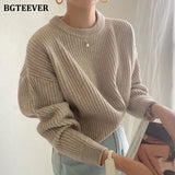 Vintage O-Neck Women Pullovers Sweaters Tops Long Sleeve Loose Female Knitted Jumpers 2022 Autumn Winter