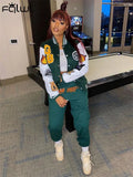 Autumn Letter Graphic Patchwork Varsity Jacket Women 2023 Long Sleeve Button Up Baseball Jacket Female Cropped