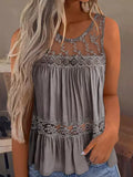 Sleeveless Tops for Women Lace Splicing Ruffled O-Neck Tank Top Casual Vest Sexy Pullover Fashion New