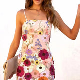 2025 New Temperament Elegant Three-Dimensional Flower Mesh Splicing Heavy Industry Embroidery Sling Skirt