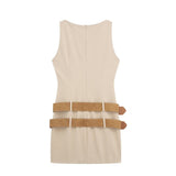 Spring Double Belt Decorated Tight Sleeveless Mini Dress 3152310-Outfit