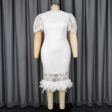 Elegant Style Lace Feathers High-Waist Skirt Plus-Size Party Banquet Dress Dress Elegant