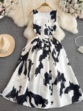 Vest, Long Dress, High Sense, Light Extravagant Round Collar, Waist Slim, Sleeveless A-Print, Large Pendulum Dress-Outfit