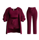 2025 New Knitted Plush Long-Sleeved Coat Vest Shorts Four-Piece Set + Three-Piece