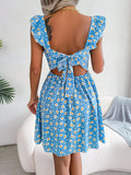 Print Square Neck Ruffle Shoulder