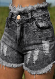 Straight High Waist Solid Ripped Denim