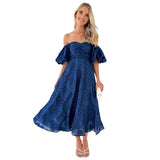 Spring And Summer New Seaside Holiday Bubble Sleeves To Close The Waist Temperament Dress