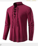 Men's New Men's Cotton Henley Shirt Long Sleeve Hipple Leisure Beach Ripple Ragged