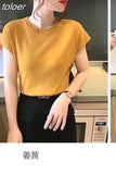 Ice Silk Shirt Knitwear Women's 2023 Summer Office T-Shirt Versatile Solid Top for Clothing Elegant Outwear
