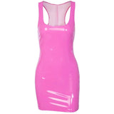PU Patent Leather Sheath Tank Dress PVC Latex Nightclub Dresses Bodycon Package Hip Summer Women Short Mini Low Cut Slim-Outfit
