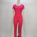 Toloer Solid Color Short-Sleeved Jumpsuits In 2024 Fall Slim Sports Leggings Women-Outfit
