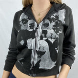 Y2K Print Gothic Black Hoodies Women Long Sleeve Casual 2021 Autumn Winter Zip Harajuku Sweatshirt Vintage Fashion