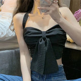 New Bow Chest Big Hanging Neck Vest Black Small Slings Sexy Outer Wear Thin Chic Top