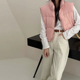 Vagajia Female 2024 Autumn Winter New Simple Versatile Stand Collar Zipper Drawrope Waist Design Sense Plus Thick Cotton Coat-Outfit