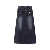 Toloer Denim Skirt Skirt Women's Summer 2023 New Retro Design Sense Minority Show Thin A-Line Long Skirt Skirt-Outfit