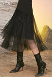 Patchwork Tassel Irregular Skirts For Women High Waist Spliced Mesh A Line Midi Skirt Female Clothing Fashion Style 2023