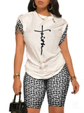 Women's Temperament Commuting Trousers Round-Neck Short-Sleeved Set In Autumn